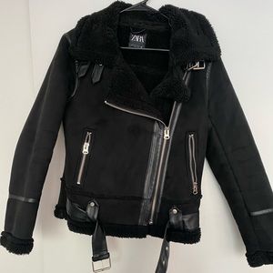 Zara Suede Sherpa Moto Jacket